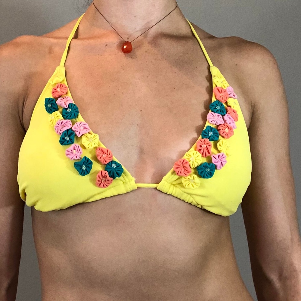 Yellow Floral String Bikini Top